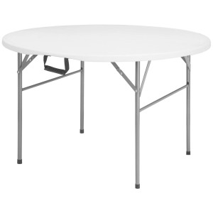 Weißer, runder KARAT Klapptisch Shiga mit Stahlgestell, Ø 120 cm, für Garten, Terrasse und Camping.