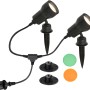 Briloner LED-Gartenstrahler mit Erdspieß, 2er Set, inklusive Farbfilter für stimmungsvolle Gartenbeleuchtung.
