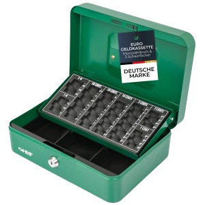 HMF 10022-06 Geldkassette Abschließbar Kasse Euro Münzzählbrett 3 Banknotenfächer 25 x 18 x 9 cm Grün