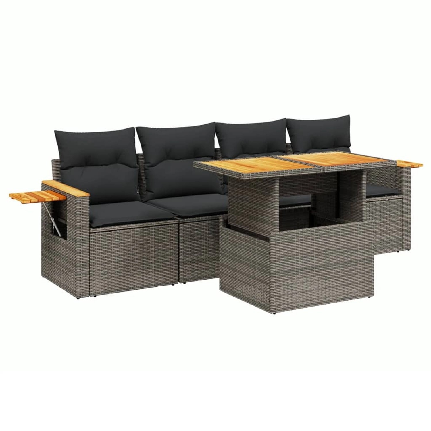 vidaXL 5-Tlg Garten-Sofagarnitur mit Kissen Grau Poly Rattan 3273398 günstig online kaufen