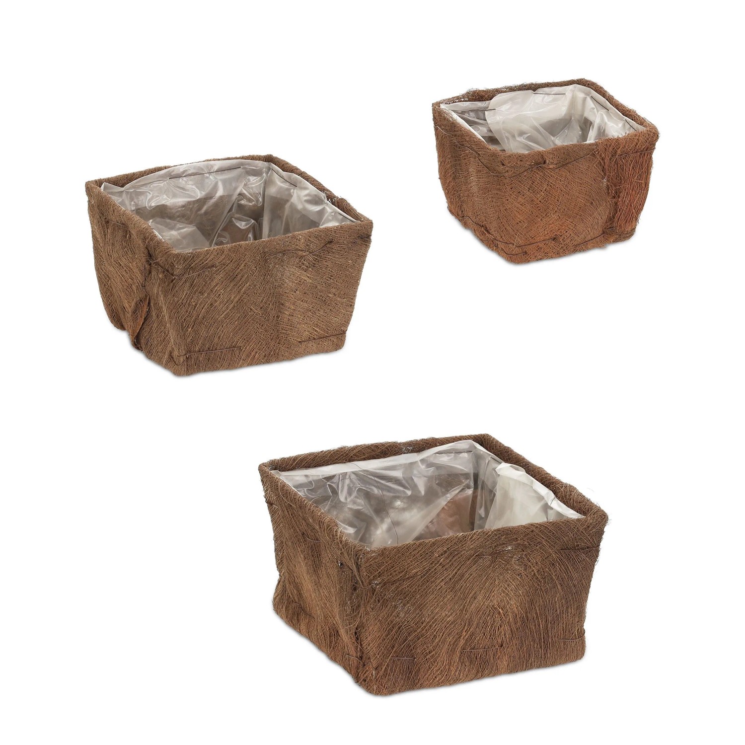 Relaxdays Blumentopf 3er Set Kokosfaser Tannenholz Natur Bepflanzbar 14,5 cm x 23,5 cm x 23,5 cm 510 g