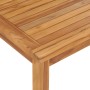 Detail des vidaXL Garten-Esstisches aus massivem Teakholz. Natürliche Holzmaserung der Tischplatte und des Beins.