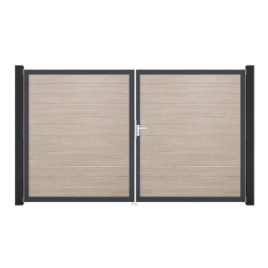 GroJa 2-flügeliges Tor Basicline Schmal Sheffield Oak, Ansicht von vorne. Sichtschutzzaun Tor.