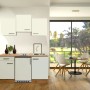 Flex-Well Singleküche Vintea 150 cm, Magnolia/Lancelot Oak Dekor, mit Kühlschrank und Kochfeld.