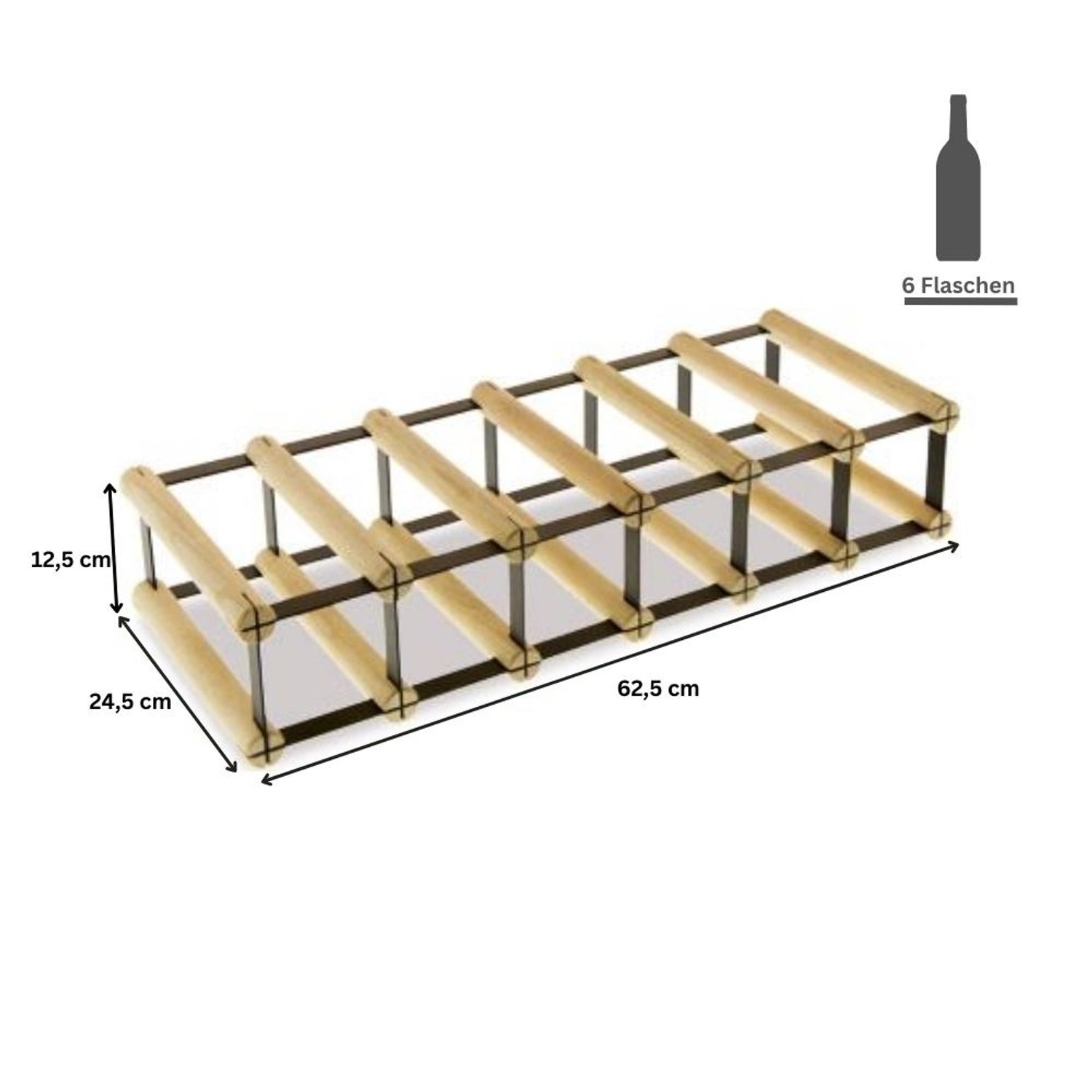 PROREGAL Weinregal Vinotega Mod Metal für 6 Flaschen aus Kiefernholz, Natur.