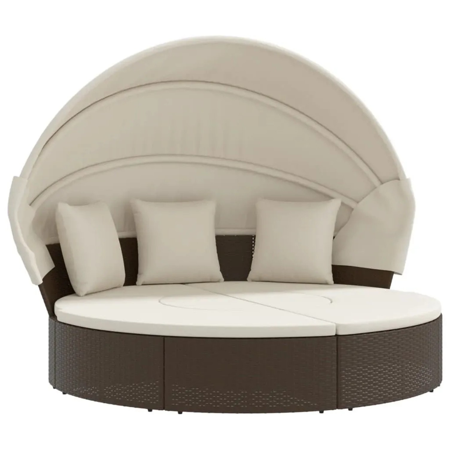 vidaXL Sonneninsel mit Dach und Kissen Braun Poly Rattan 362253