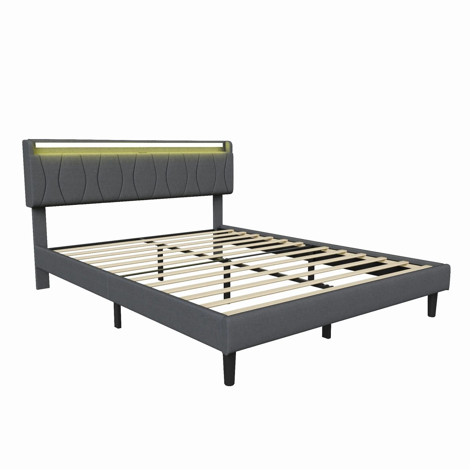 PXloue Polsterbett LED Doppelbett mit USB-Anschluss 140x200cm Grau