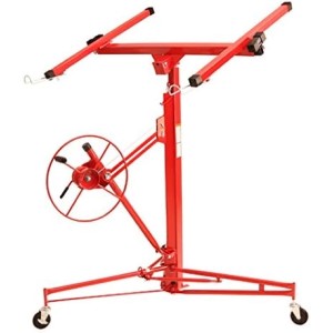 EBERTH Plattenheber für Trockenbau, rot, mit Kurbel und Stativ. Arbeitshöhe 140-330cm, Traglast 68kg.