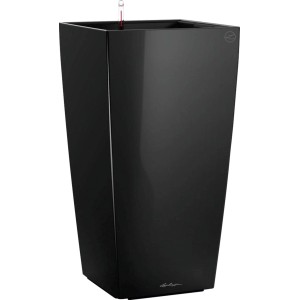 Schwarzes, hochglänzendes Lechuza Cubico Premium Pflanzgefäß, 50x50 cm, für Innenräume.