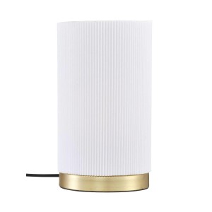 Weiße PR Home Dora Tischlampe mit Plissee-Schirm und goldenem Sockel, 14x25cm.