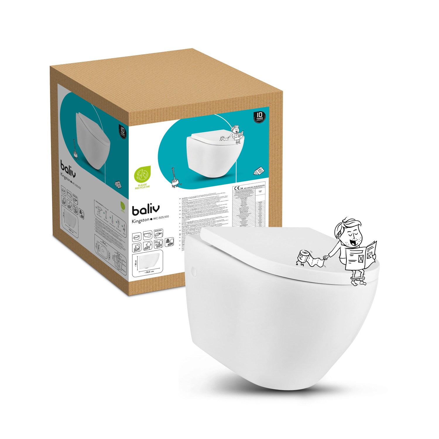 baliv Wand WC-Set Kingston, Tiefspüler, spülrandlos, weiß mit Verpackung