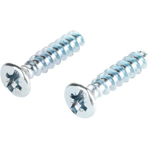 Zwei Geräteschrauben mit Kreuzschlitz, 3,2x40 mm, für Unterputzdosen.