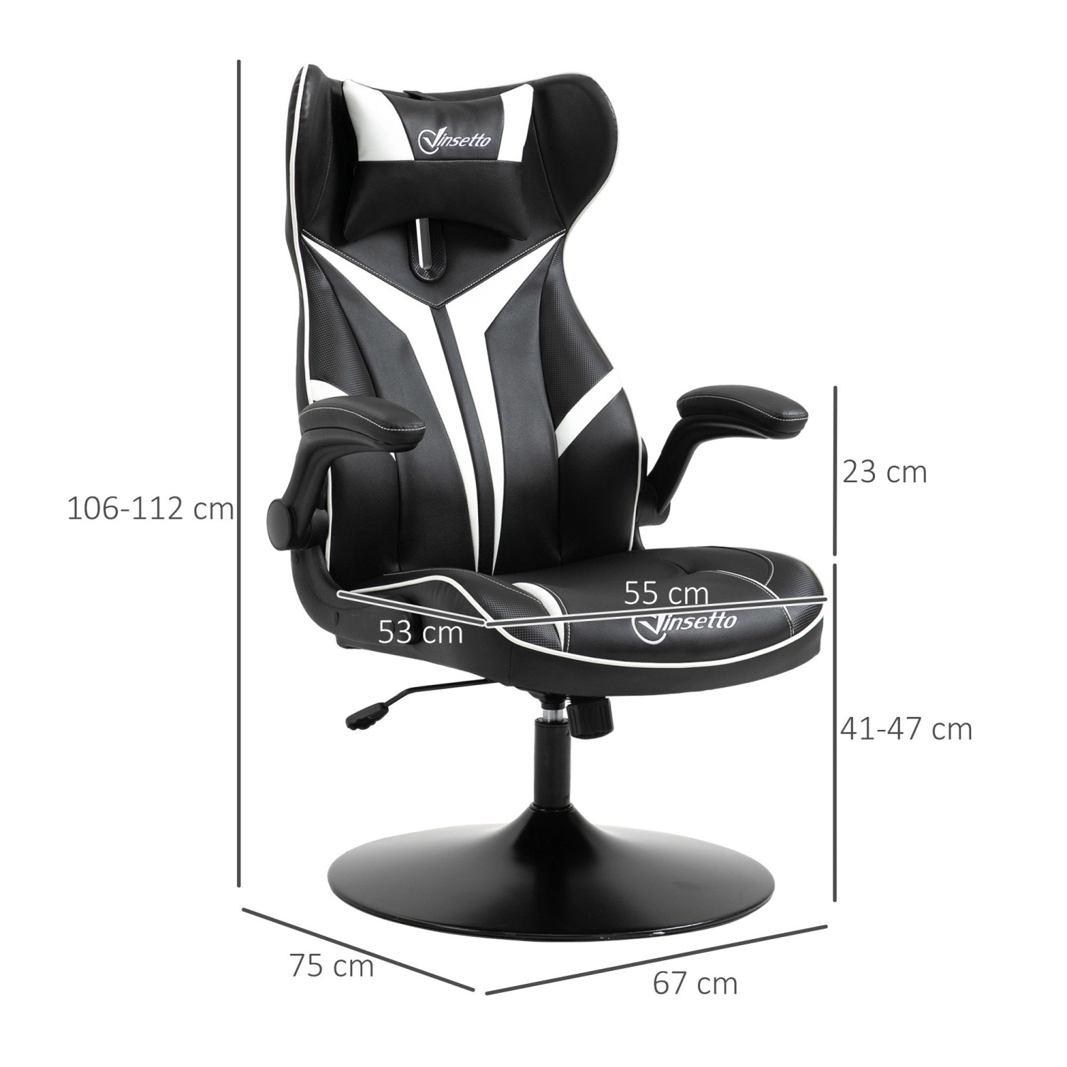 Vinsetto Gaming Stuhl in Schwarz-Weiß mit Wippfunktion und ergonomischem Design.