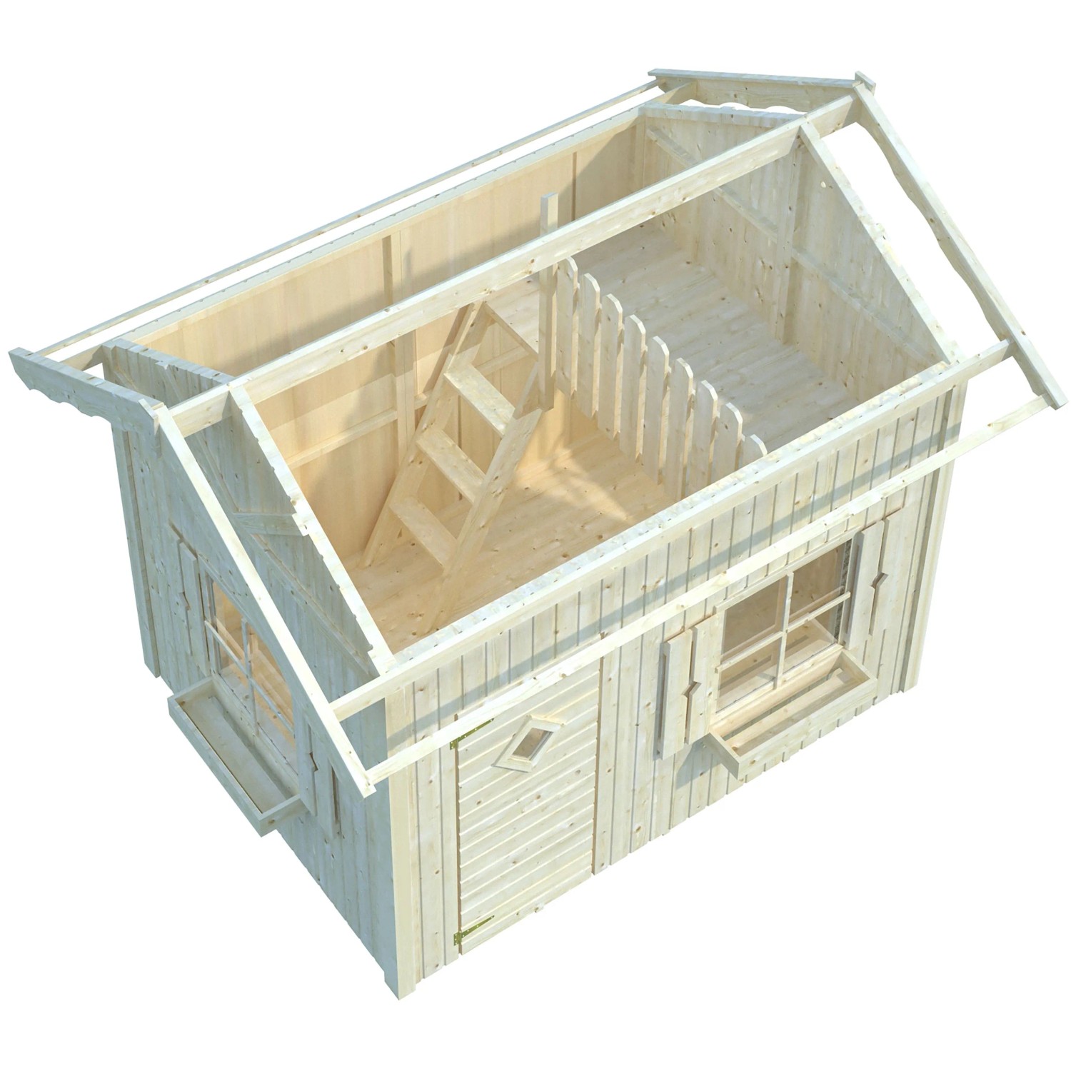 Palmako Spielhaus Grete, teilmontiert, mit Leiter zum Schlafboden. Ideal für Kinder.