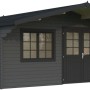 Grau-anthrazit lackiertes Palmako Gartenhaus Britta aus Holz mit Fenster und Doppeltür.