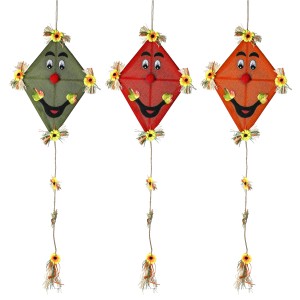 Deko Drachen aus Stoff, 30 cm, 3-fach sortiert, in Grün, Rot und Orange mit freundlichem Gesicht.