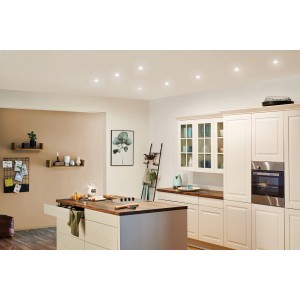 Paulmann LED-Einbauleuchten Base, 3er Set, weiß, in Küche eingebaut.