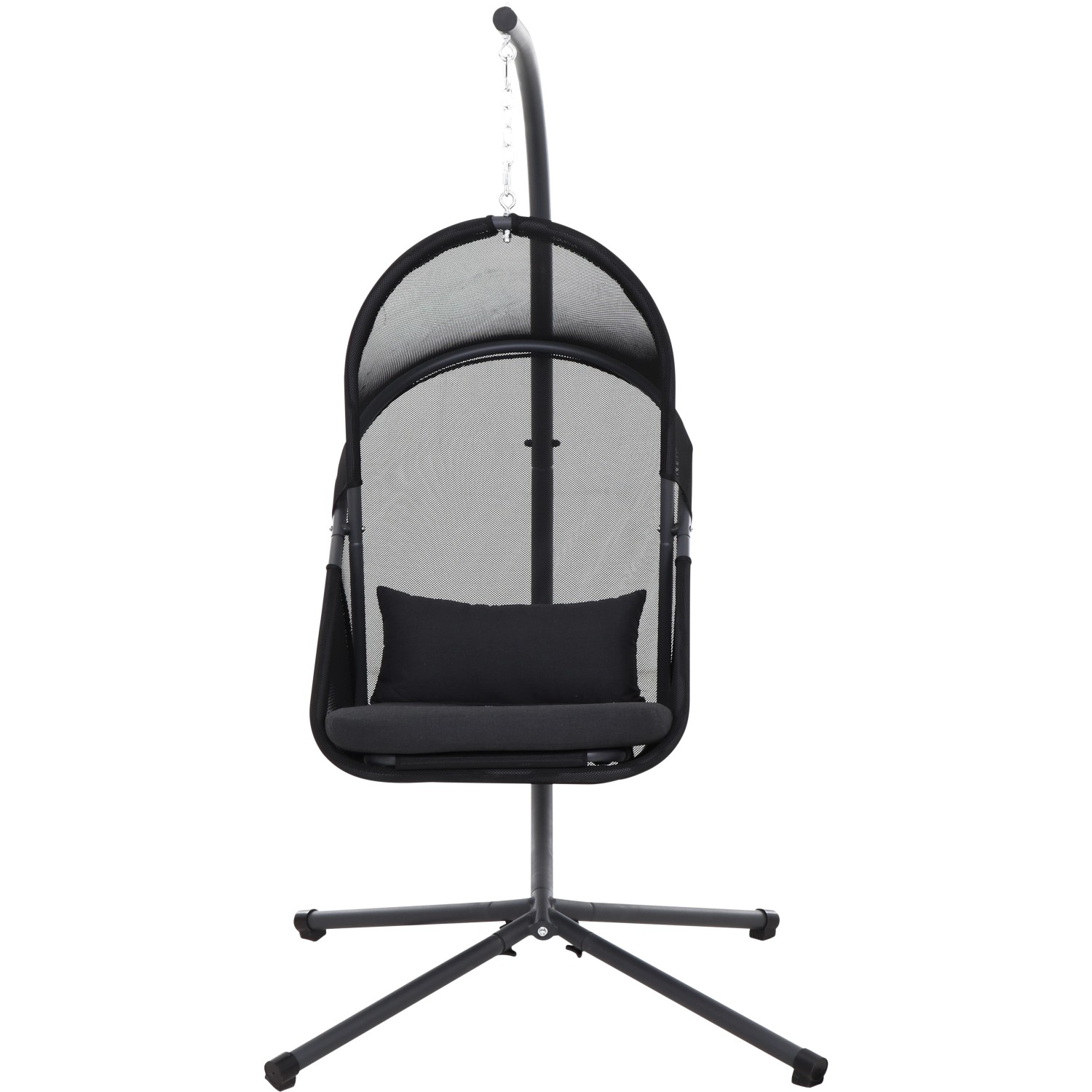 Siena Garden Hängesessel Yobaya Cool Black mit Stahlgestell und Mesh-Bezug.