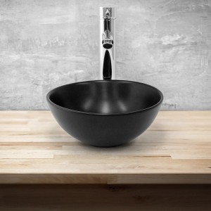 ML-Design Handwaschbecken, Keramik, Schwarz Matt, rund, mit Ablaufgarnitur. Aufsatzwaschbecken für Bad oder Gäste-WC.