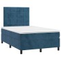 Dunkelblaues vidaXL Boxspringbett 120x200 cm mit Samtbezug und Matratze.
