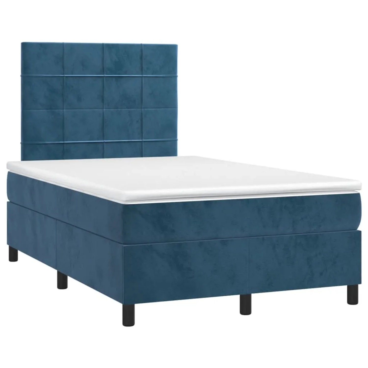 Dunkelblaues vidaXL Boxspringbett 120x200 cm mit Samtbezug und Matratze.
