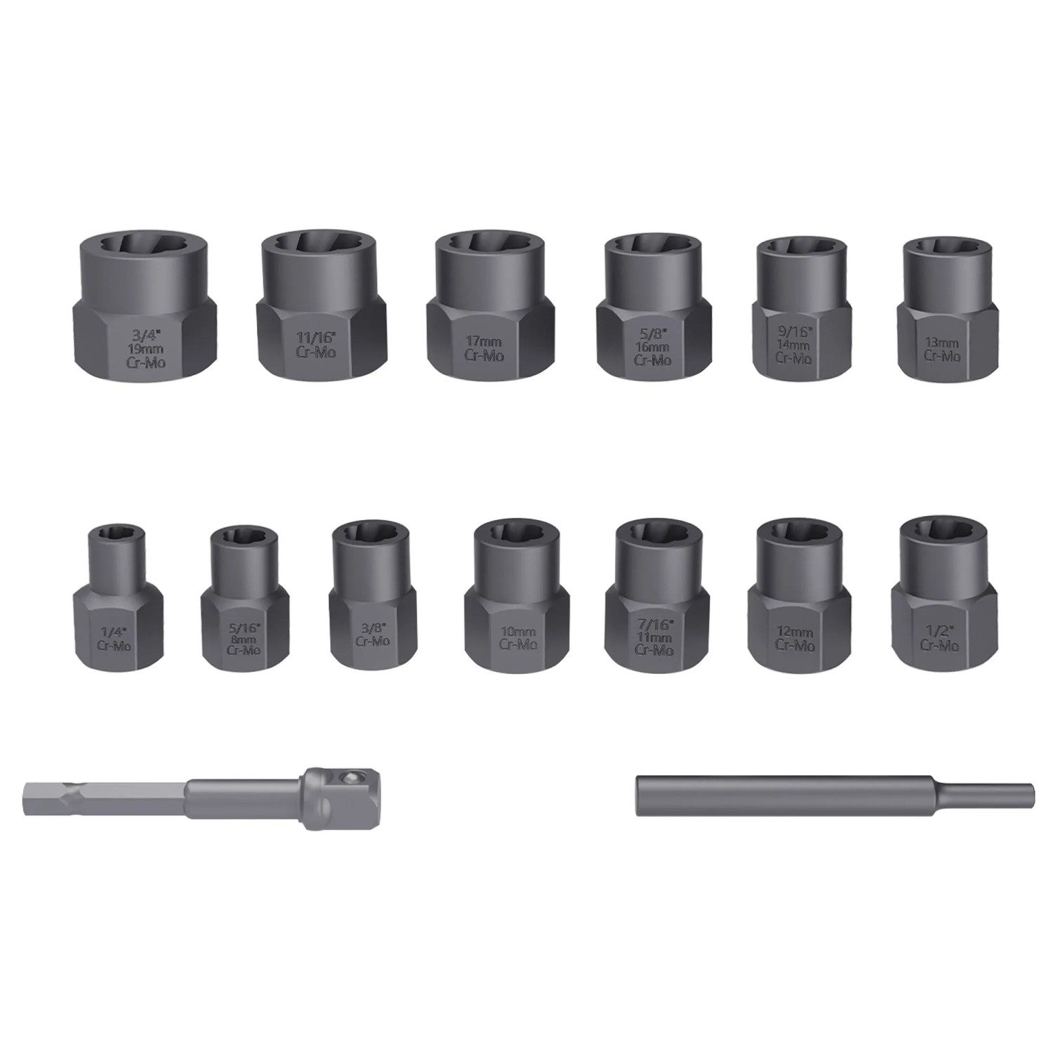 CCLIFE Bolzen Ausdreher Set 15-tlg. 3/8 Zoll 8-19 mm CR-MO