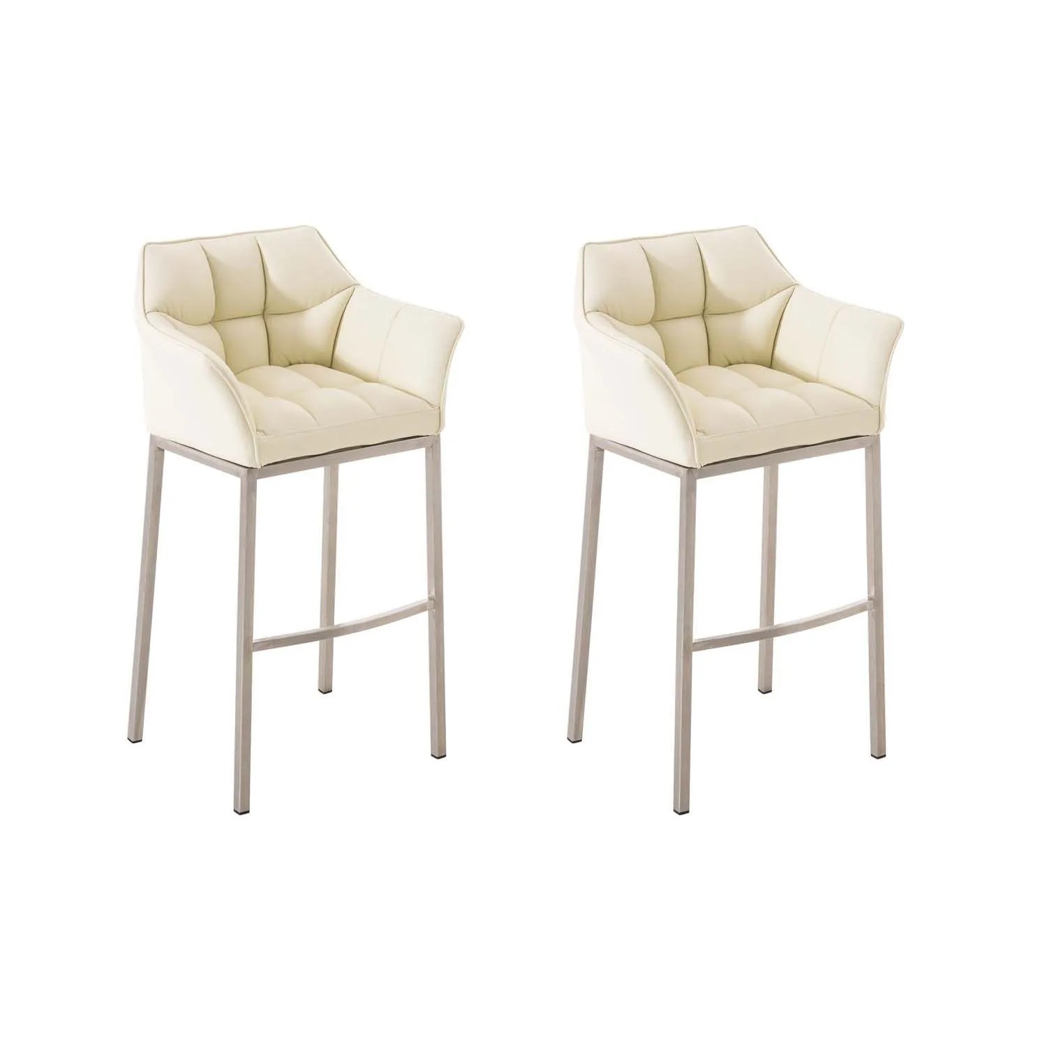 CLP 2er Set Barhocker Damaso Kunstleder Mit Vierfußgestell Creme/Edelstahl