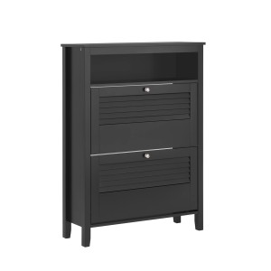 SoBuy Schuhkipper Schmal Schuhschrank mit 2 Klappen für Diele Schwarz FSR152-SCH