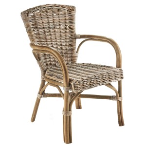 Kobolo Rattanstuhl Stuhl YORK aus Rattan Geflochten Kubu Grey mit Armlehnen