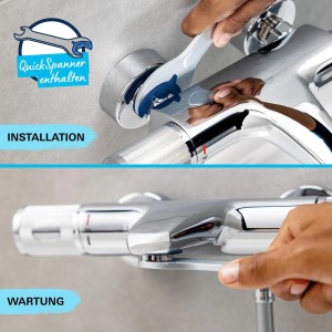 Grohe QuickFix Duschsystem Vitalio Joy 260 Chrom mit QuickSpanner für Installation und Wartung.