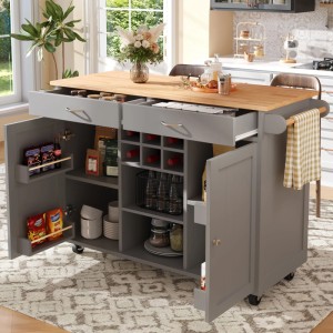 Merax Kücheninsel 102x45x92cm  Holzoptik  Buffetschrank  Stauraum  Grau
