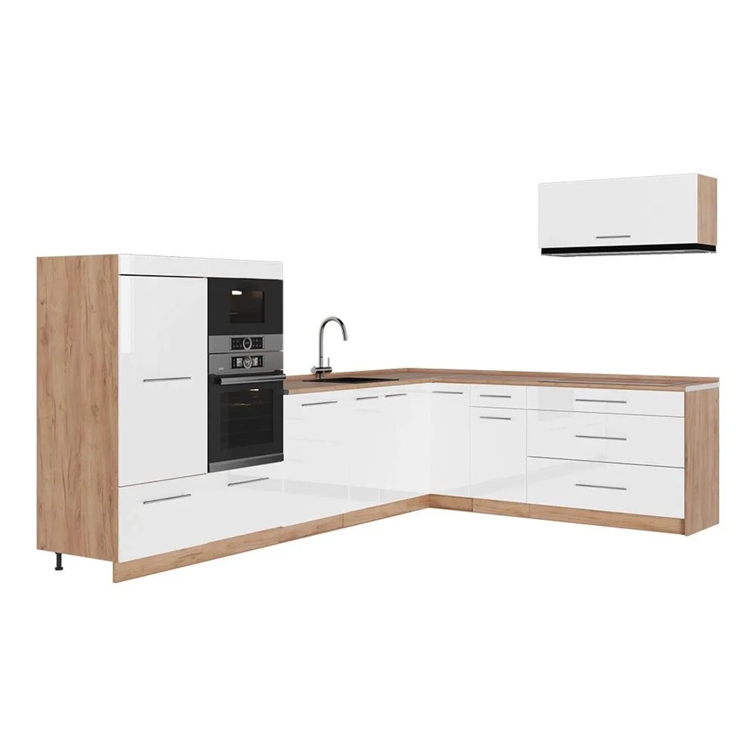 Vicco Eckküche Fame-Line Weiß Hochglanz/Goldkraft Eiche 327 x 154 AP Eiche Art Nr 64405