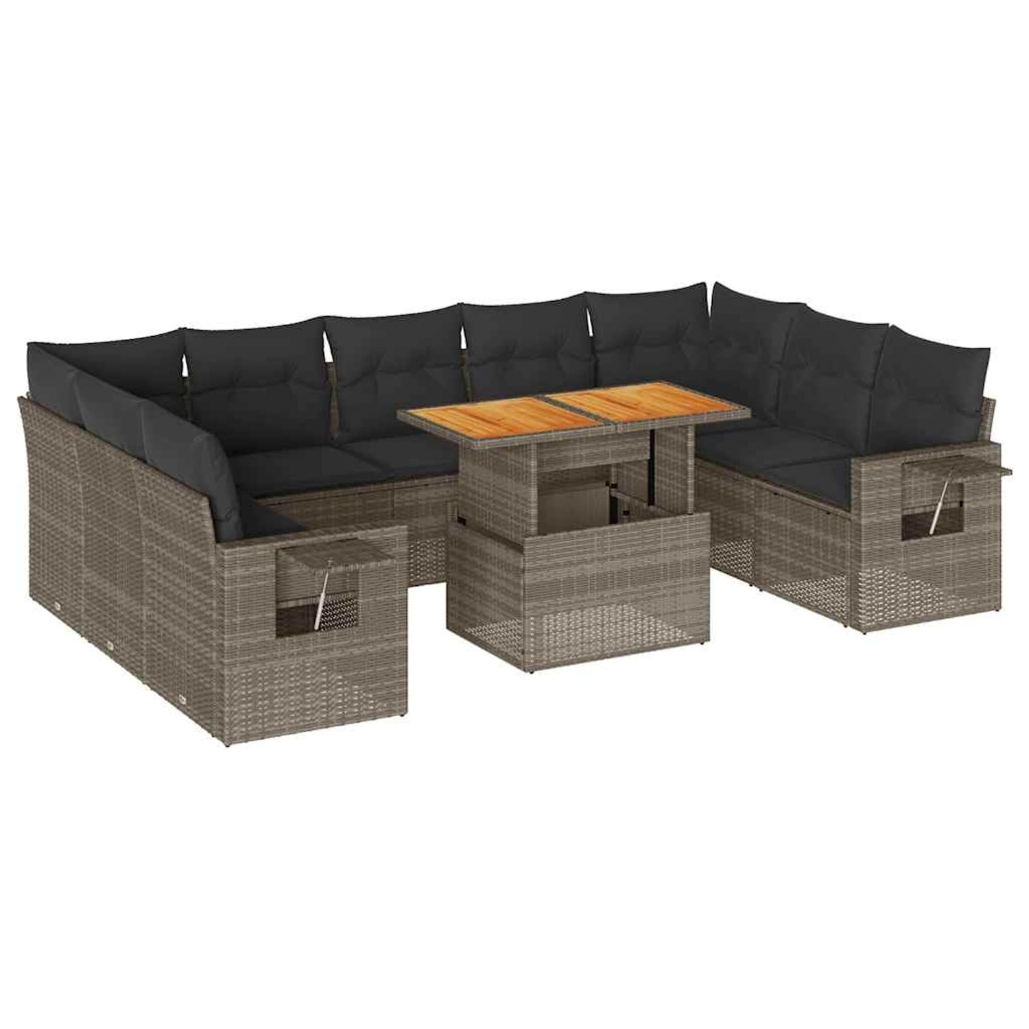 vidaXL 10-Tlg Garten-Sofagarnitur mit Kissen Grau Poly Rattan 3327196 günstig online kaufen