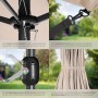 Details des beigen Tectake Sonnenschirms Silia: Kurbel, Windschutz, Sicherheitsstift und Befestigungsband.