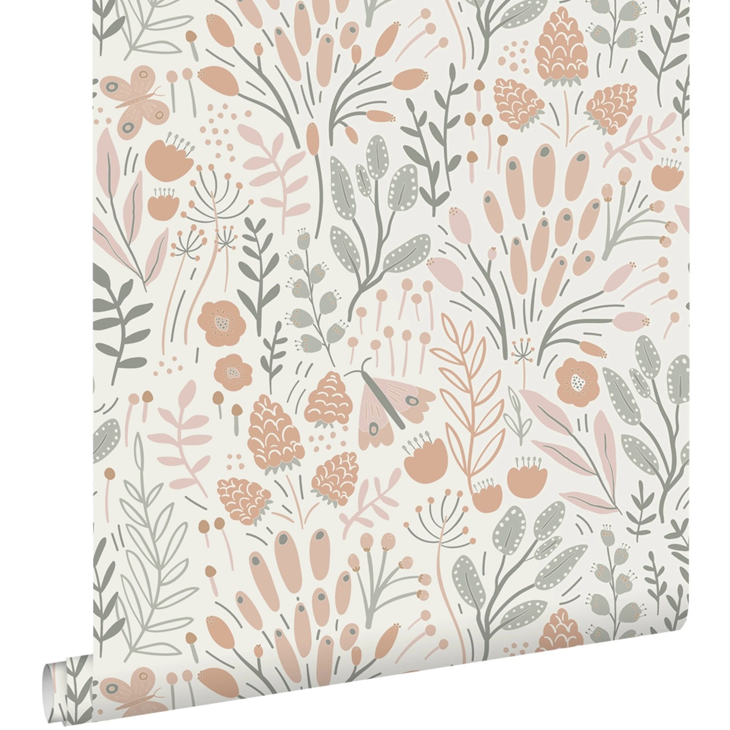 ESTAhome Tapete Blätter und Blumen Hellblau und Terrakotta 50 x 900 cm günstig online kaufen