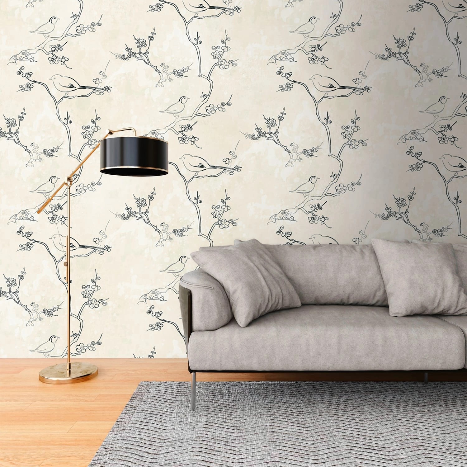 PROFHOME 398841-GU Fototapete Vogelmuster Matt Creme Schwarz 1,59 m x 2,8 m günstig online kaufen