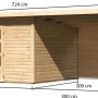 Karibu Holz-Gartenhaus Karlskoga 4, unbehandelt, mit Pultdach und Anbau, Maße: 365x305 cm.