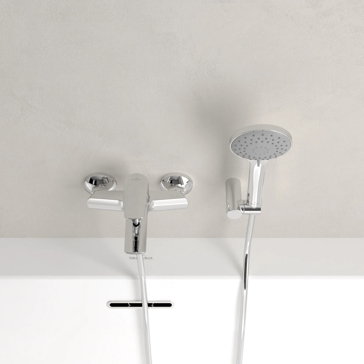 Villeroy & Boch Oasis Badewannenarmatur Aufputz, Chrom, mit Handbrause und Umstellung.