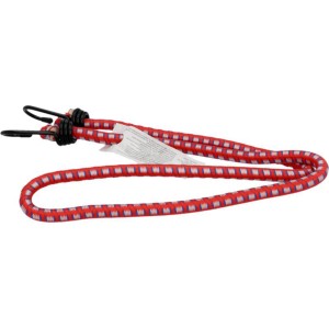 Fischer Fahrrad-Spanngurt, 100 cm, rot-weiß, mit Haken für Gepäckträger.