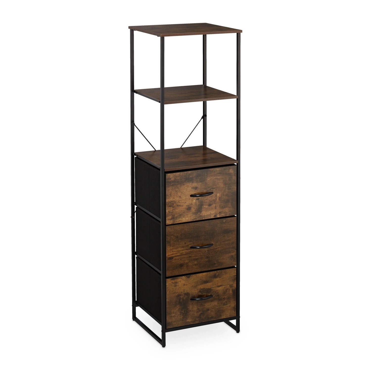 Relaxdays Standregal MDF Eisen Buchenholz Schwarz Dunkelbraun Mit Schubladen 155 cm x 43 cm x 42,5 cm 11,6 kg