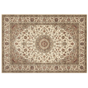 Klassischer Kurzflor Teppich Amina Medaillon, hellbeige, 240x320 cm. Dekorativer Teppich mit floralem Muster.