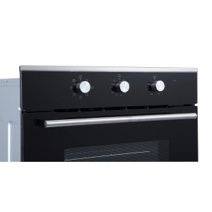 PKM Einbaubackofen EBO6-60AF, schwarzer Elektro-Backofen mit Edelstahl-Elementen und Bedienknöpfen.