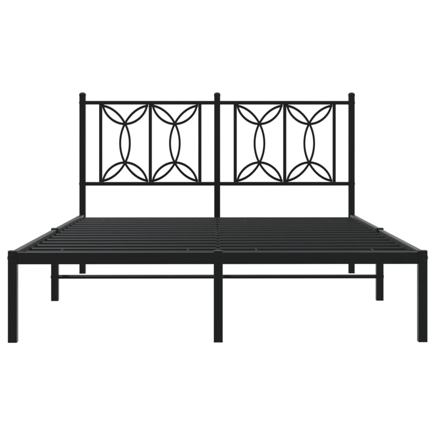Schwarzes Metall Bettgestell 140x200 mit Kopfteil im modernen Design.
