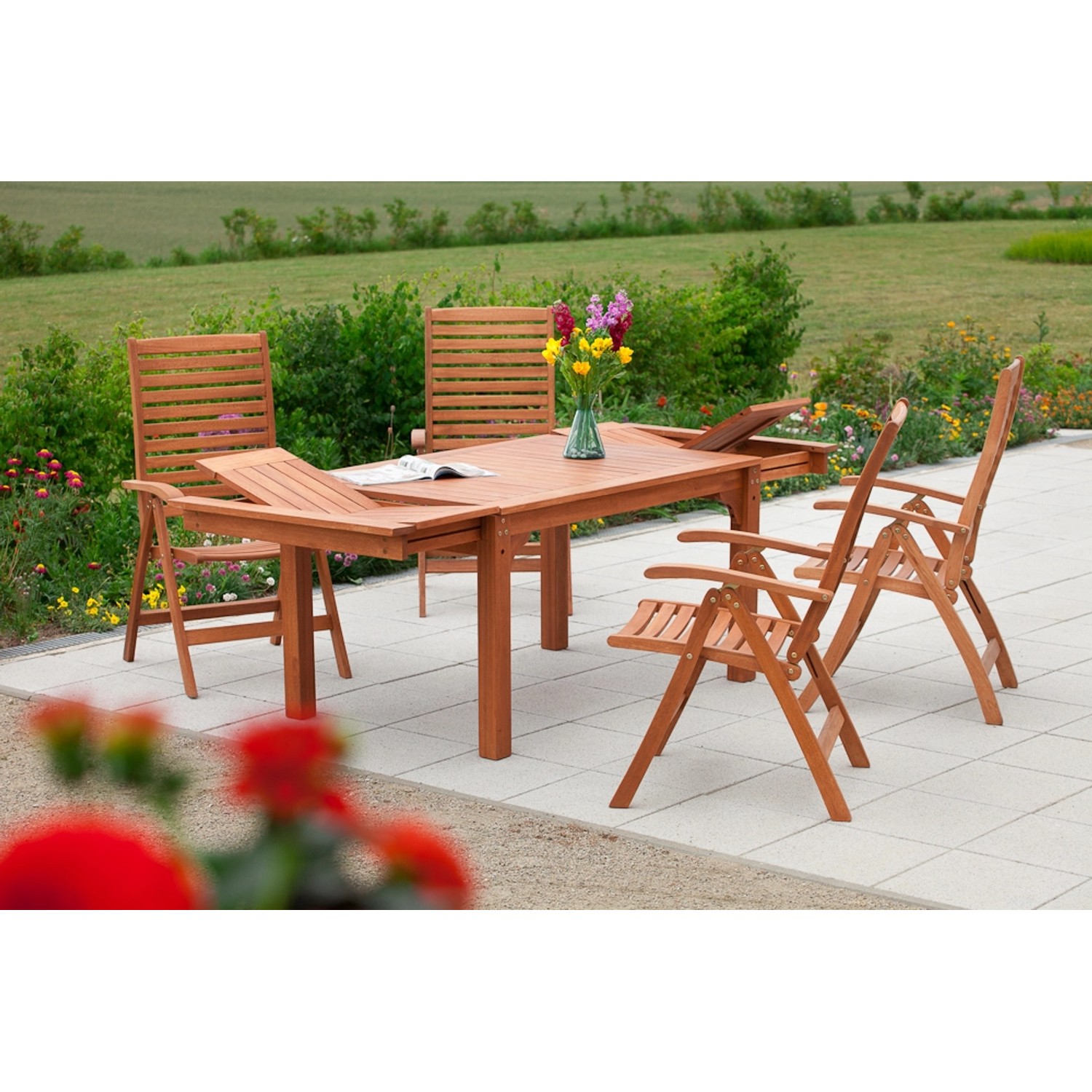 Merxx La Plata Gartenmöbel-Set 5-tlg. 4 Klappsessel Gartentisch Ausziehbar günstig online kaufen