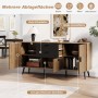 Merax Sideboard 140x35x67 cm Holzoptik/Schwarz mit 3 Türen, 2 Schubladen und 7 Fächern im Wohnzimmer.