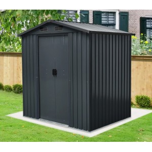 Floraworld Metall-Gerätehaus in Anthrazit, 1,8 m², mit Doppeltür und Satteldach.