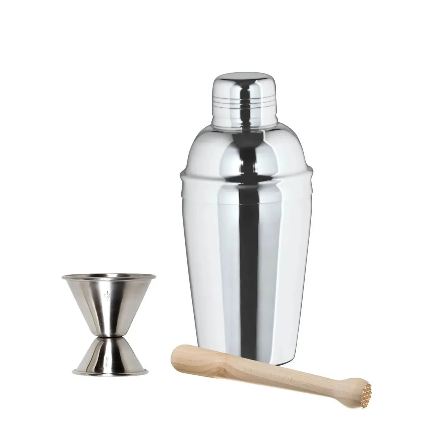 Ich-Zapfe Edelstahl Cocktail Shaker Set mit Stößel und Jigger Silber