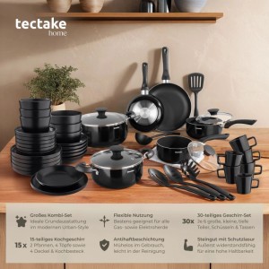 Tectake Küchenstarterset mit Geschirr und Töpfen, 45-teilig.