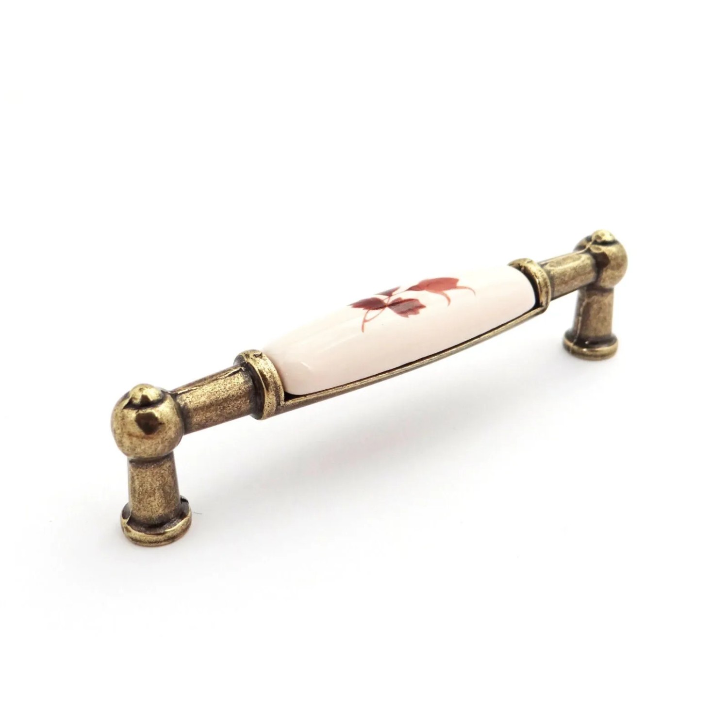 SOTECH Porzellangriff LANDHAUS BA 96 mm Cremefarbig Messingoptik Blatt