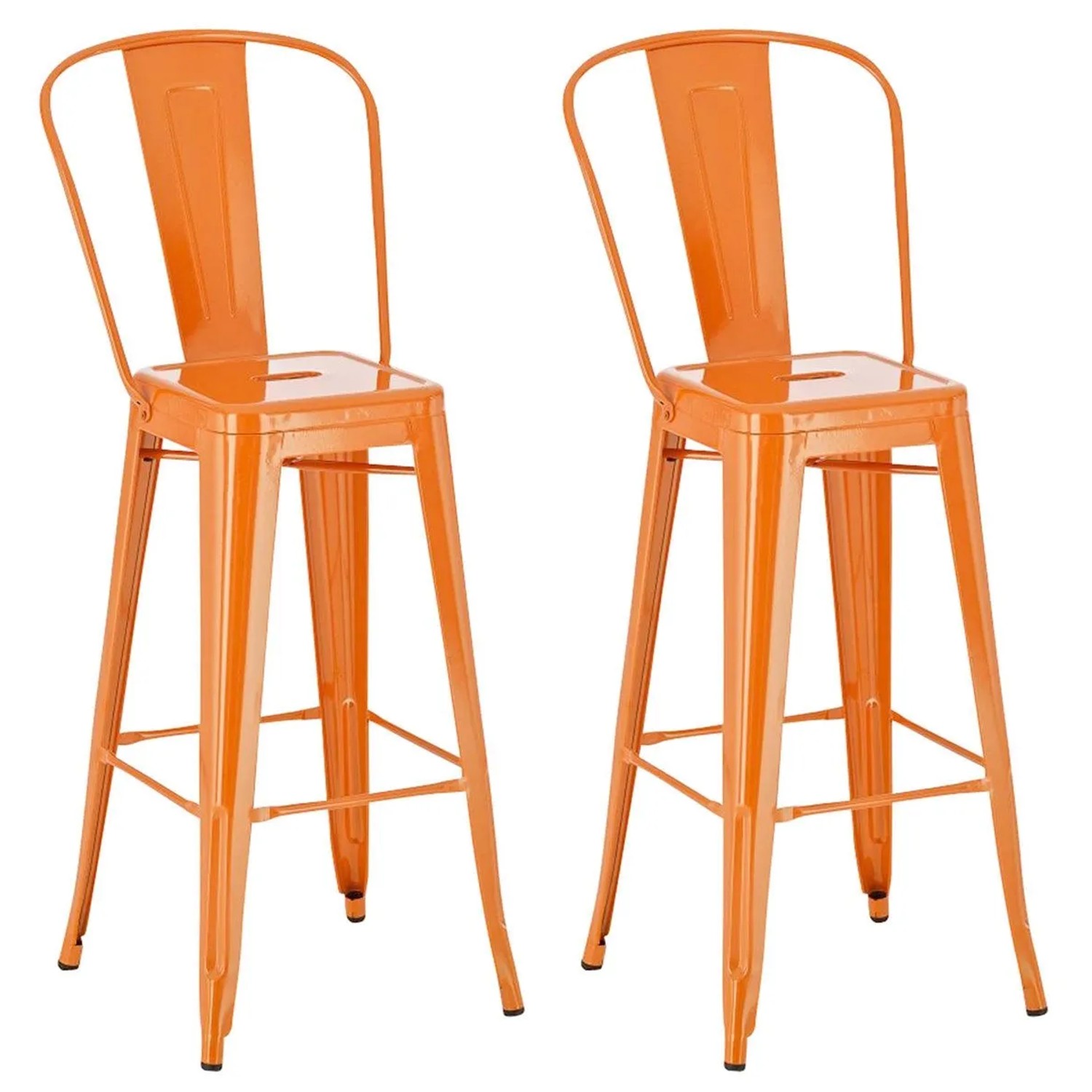 DELUKE 2er Set Barhocker CHENNA Metall Orange 44x52x115cm Barstuhl Mit Lehne Tresenhocker Tresenstuhl